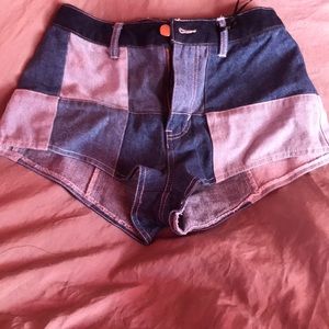 Patch work denim shorts